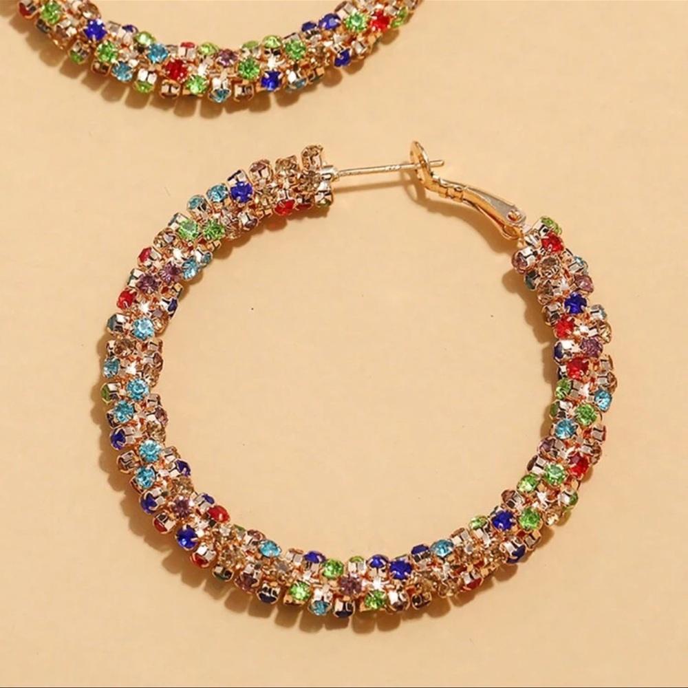 💎 Rhinestone Hoop Earrings 💎 - Picture 2 of 6